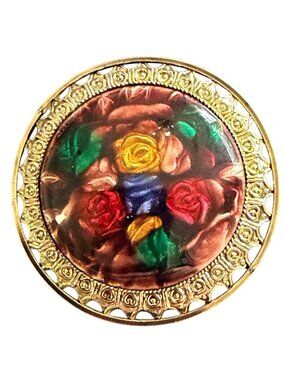 Vintage Reverse Carved Lucite Brooch Gold Tone Floral Pin 1950s New Old Stock